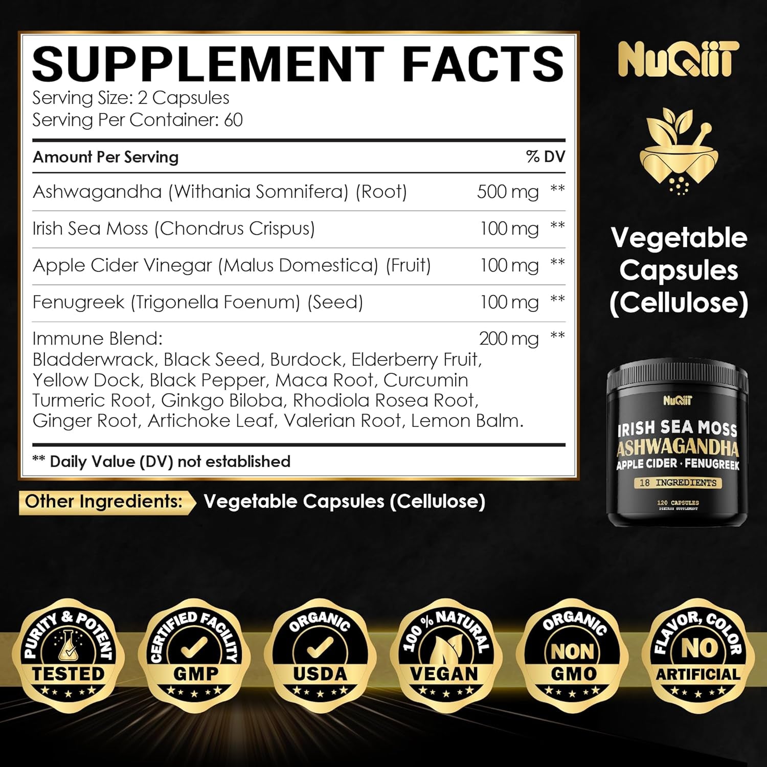 Ashwagandha Capsules - Natural Testosterone booster - 120 Vegan Capsules